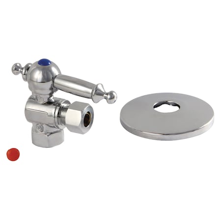 Kingston Brass CC33101TLK 3/8" IPS X 3/8" OD Comp Quarter-Turn Angle Stop Valve with Flange, Polished Chrome CC33101TLK